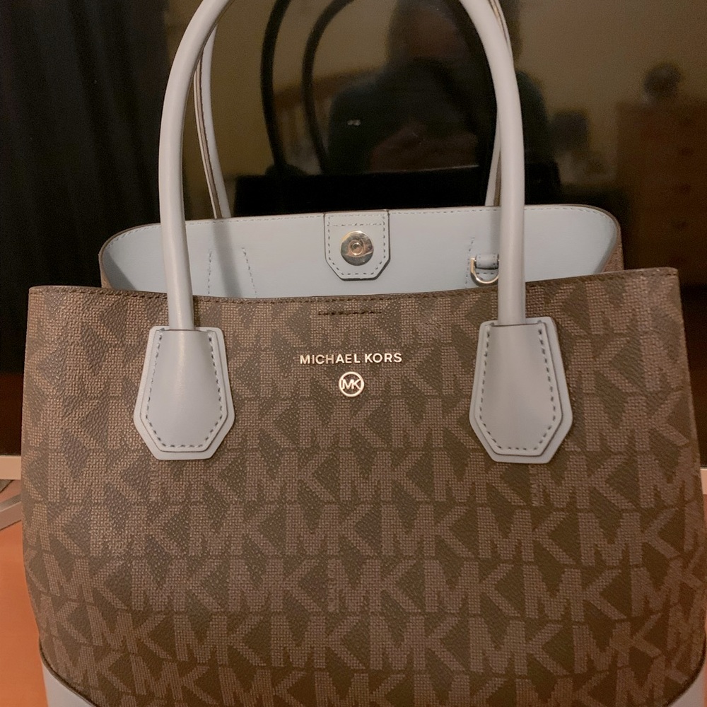 Michael Kors Jet Set Logo Tote in Brown and Light Blue